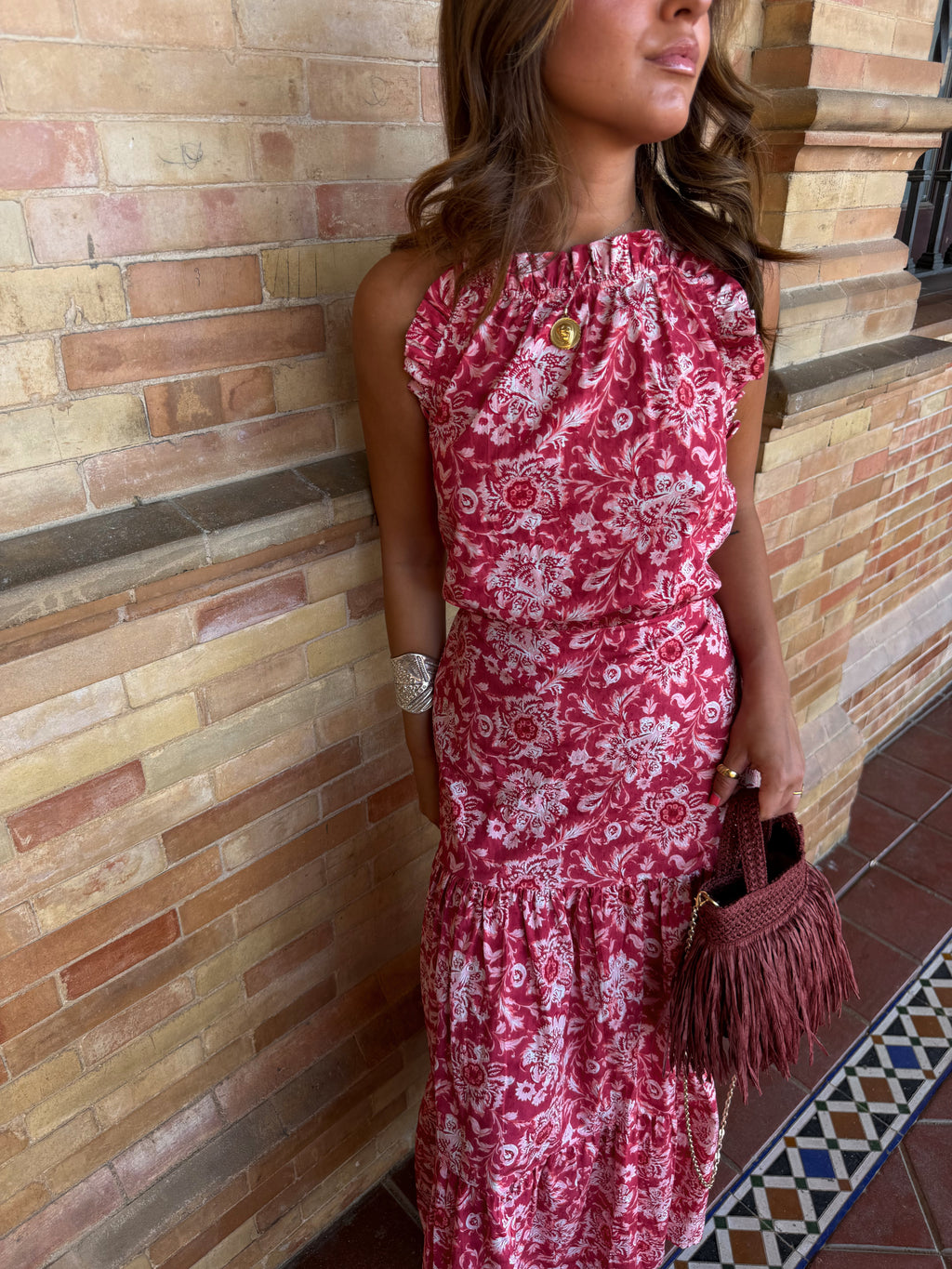 Vestido estampado volantes