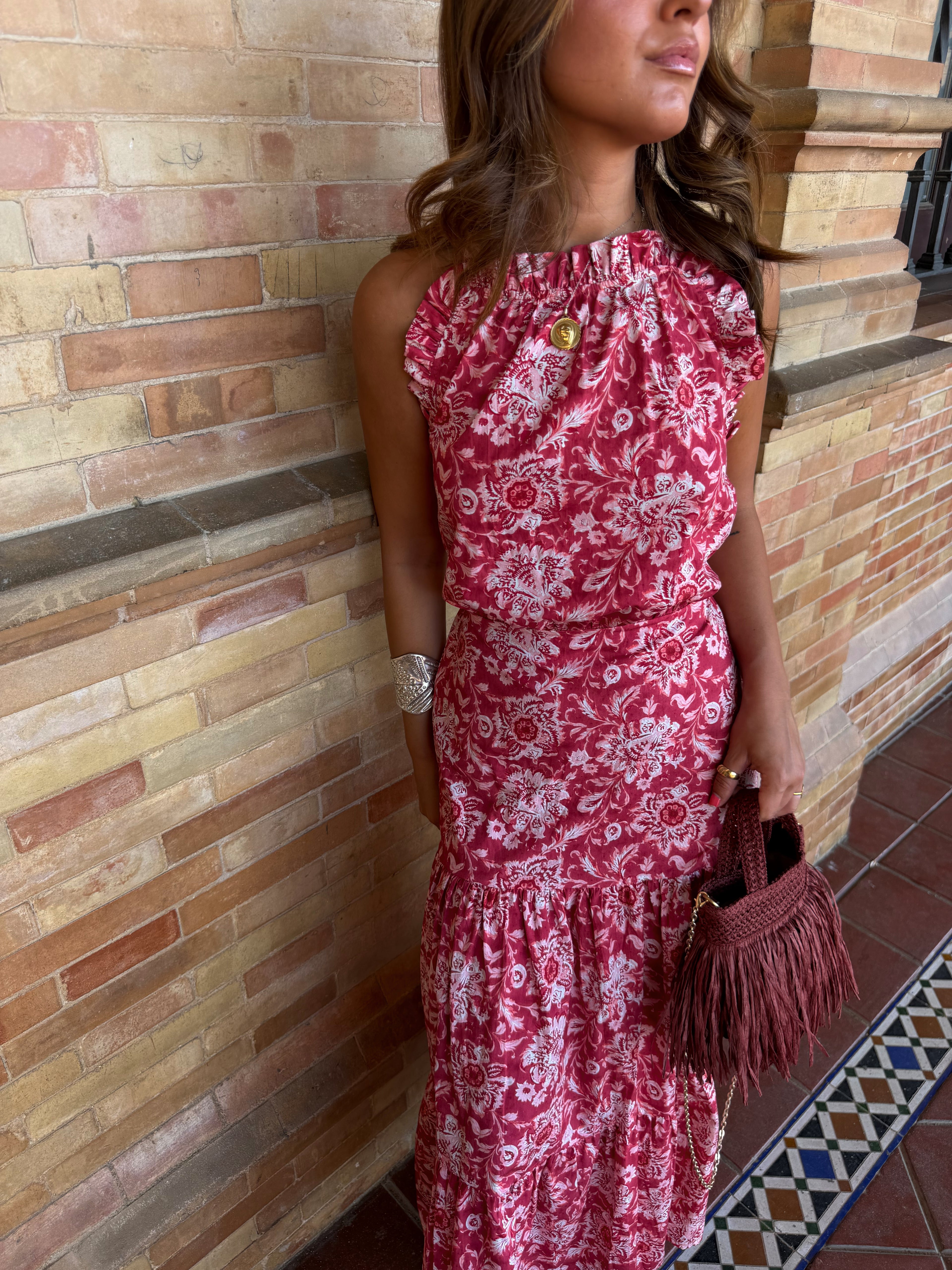 Vestido estampado volantes